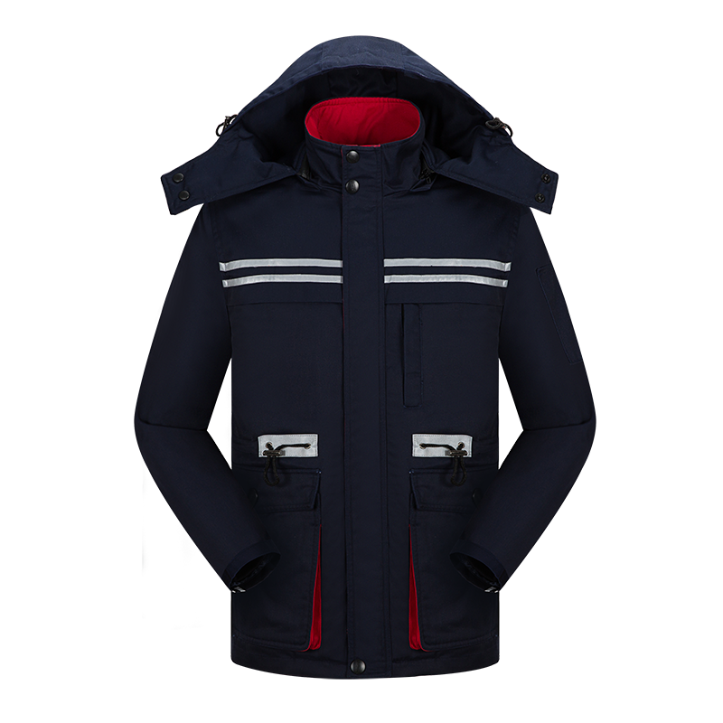 保羅嵐芝冬季工作服棉衣男加厚保暖中長款反光條戶外工程冬裝勞保服棉襖冬天棉服 藏藍(lán) 190