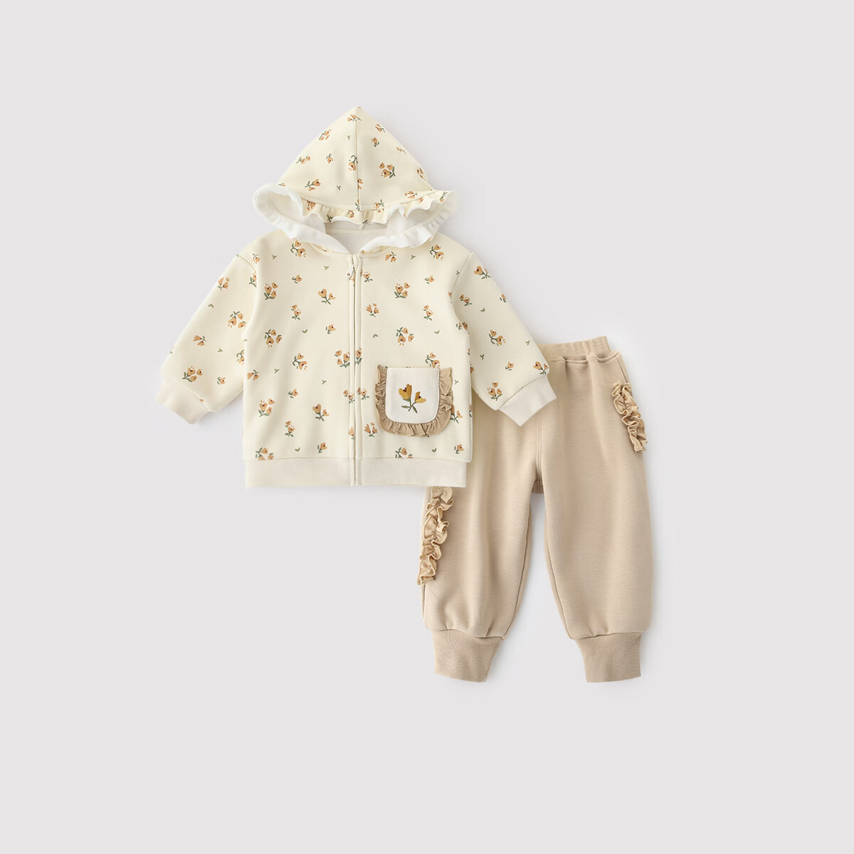 巴厘小猪女童冬装2024新款套装秋冬季加绒保暖宝宝衣服可爱卫衣儿童两件套 森系碎花 森系碎花 100 cm