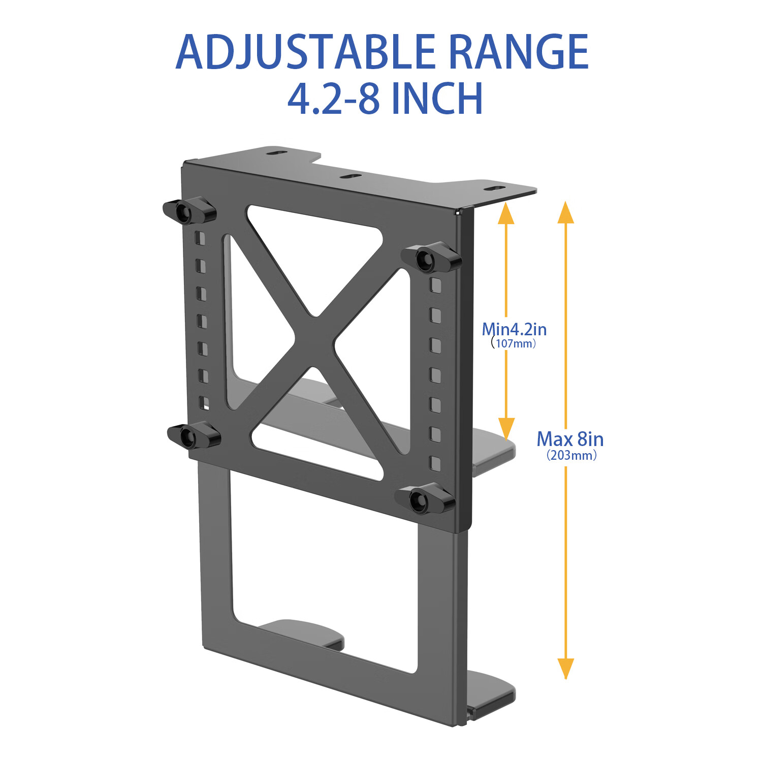 美易支高度可调节NAS电脑机箱主机桌下挂架金属支架散热网络存储器群晖戴尔带螺丝安装模板承重10公斤 黑色-10-20cm高度DX-02