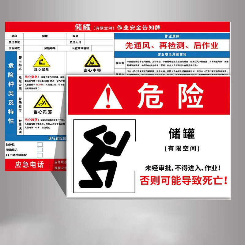警示牌标识牌 告示指示牌贴纸 安全风险点告知牌 30x40cm 储罐套装