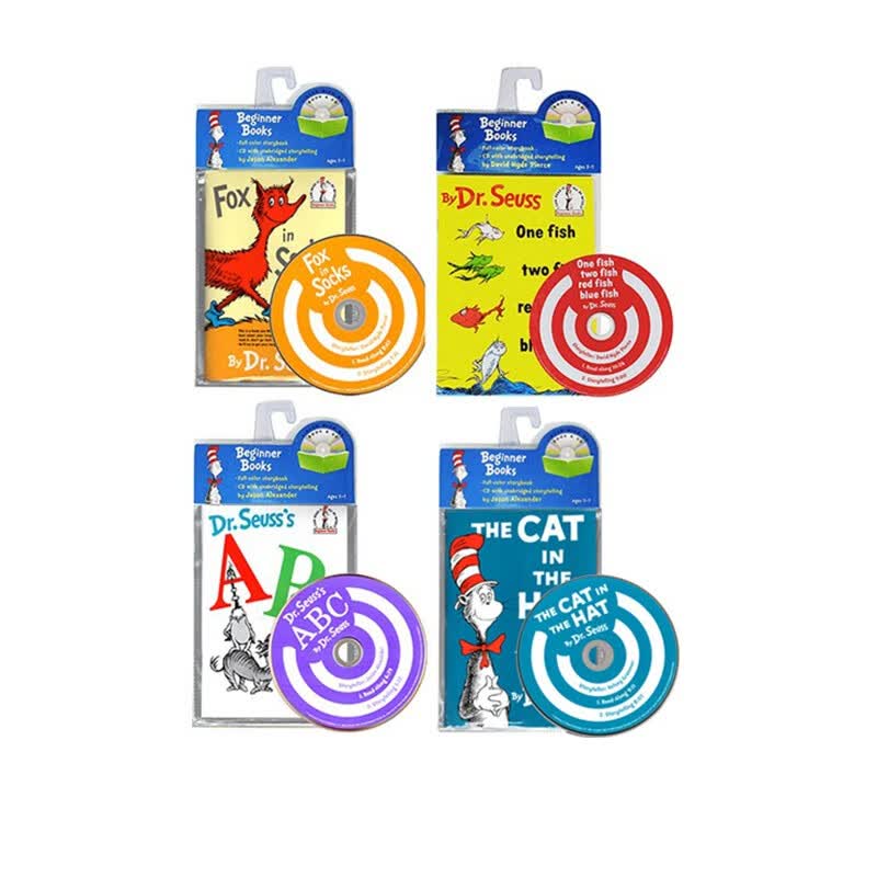 英文原版 苏斯博士Dr.Seuss 平装4册 4CD One fish two fish/Fox in Socks/ABC 廖彩杏有声书单