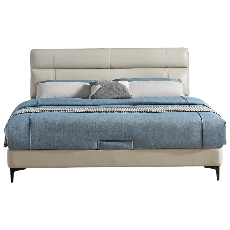 全友家居 床意式极简真皮床头层牛皮双人床软床卧室耐污耐脏家用科技布床婚床大床105251 A款皮床单床1.8米