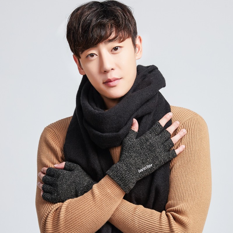 动荡橙 冬季触屏保暖手套 半指手套