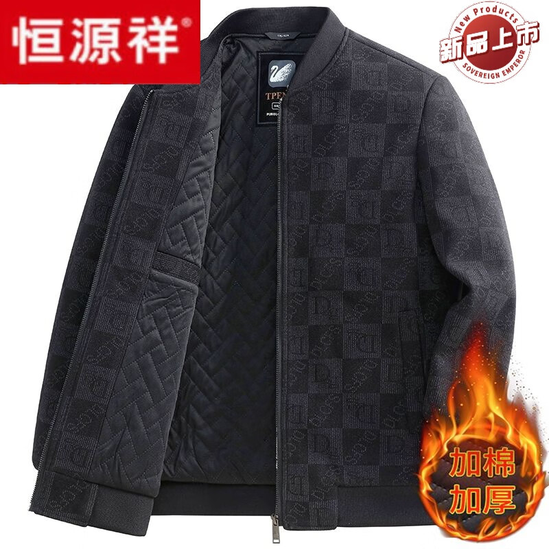 恒源祥秋冬季男士毛呢外套中年休闲男装夹棉衣服爸爸冬装加棉加厚夹克衫 9910黑灰(加棉加厚) M 建议90-110斤怎么看?