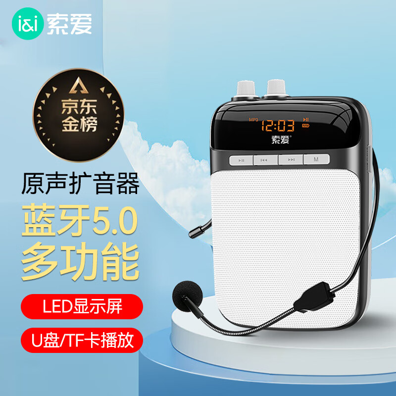 索爱（soaiy）S318小蜜蜂扩音器教师专用蓝牙音箱小喇叭腰挂麦克风导游插卡便携式喊话器教学讲课 睿智黑