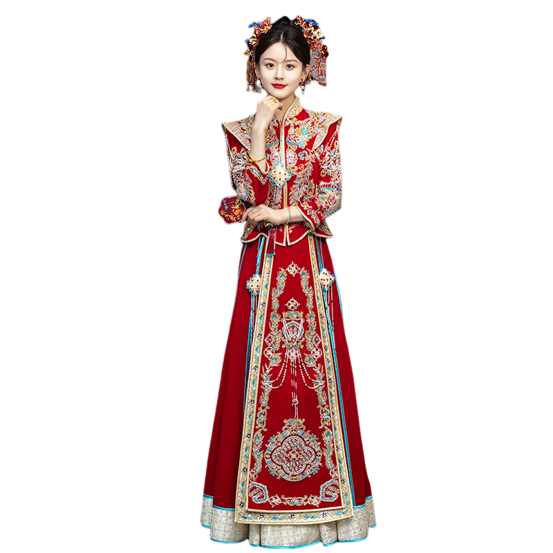 枝己秀禾服新娘新中式2025新款古裝嫁衣中式婚紗敬酒服婚服出閣服 X616 S
