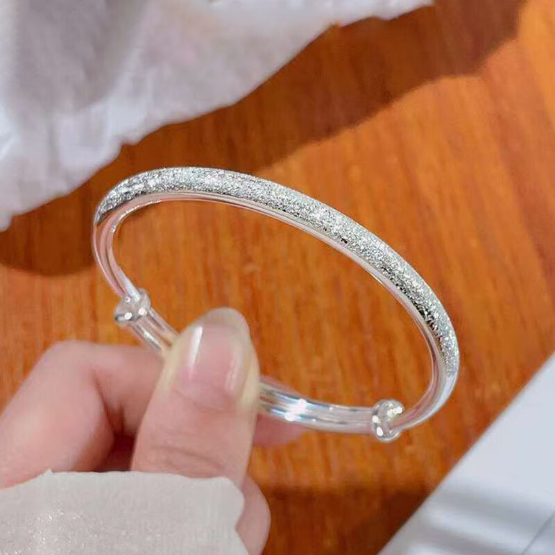 9999足银磨砂圆条手镯约20克