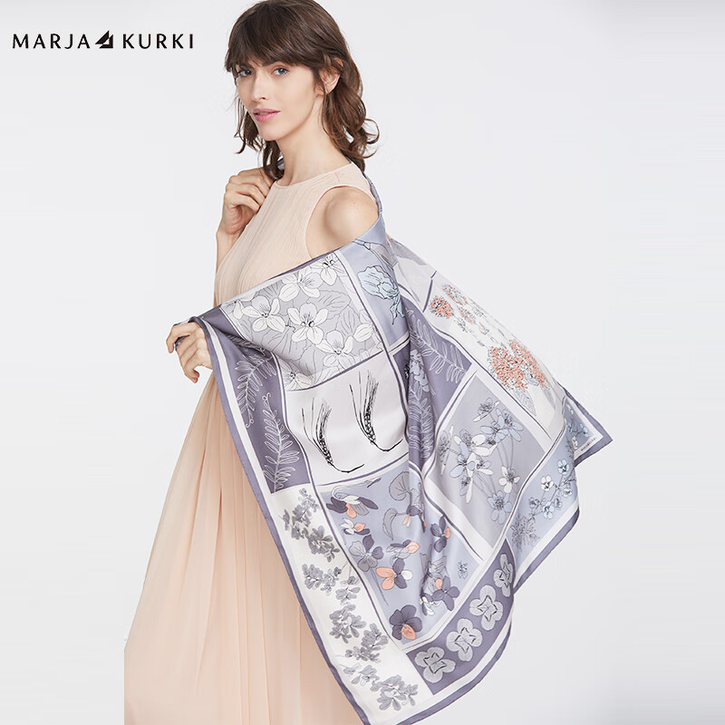 古琦(marjakurki)生日母亲节礼物送长辈大方巾欧美风桑蚕丝优雅植物