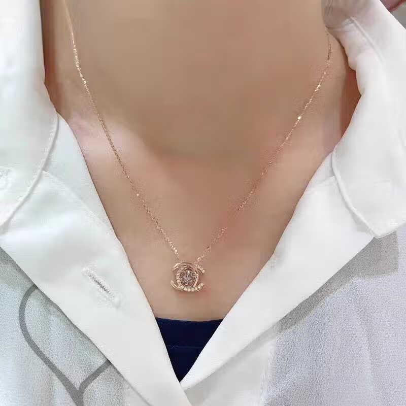 轩玖双环18K玫瑰金项链金双C灵动钻石女彩金轻奢吊坠锁骨链 双C灵动钻石项链【玫瑰金色】