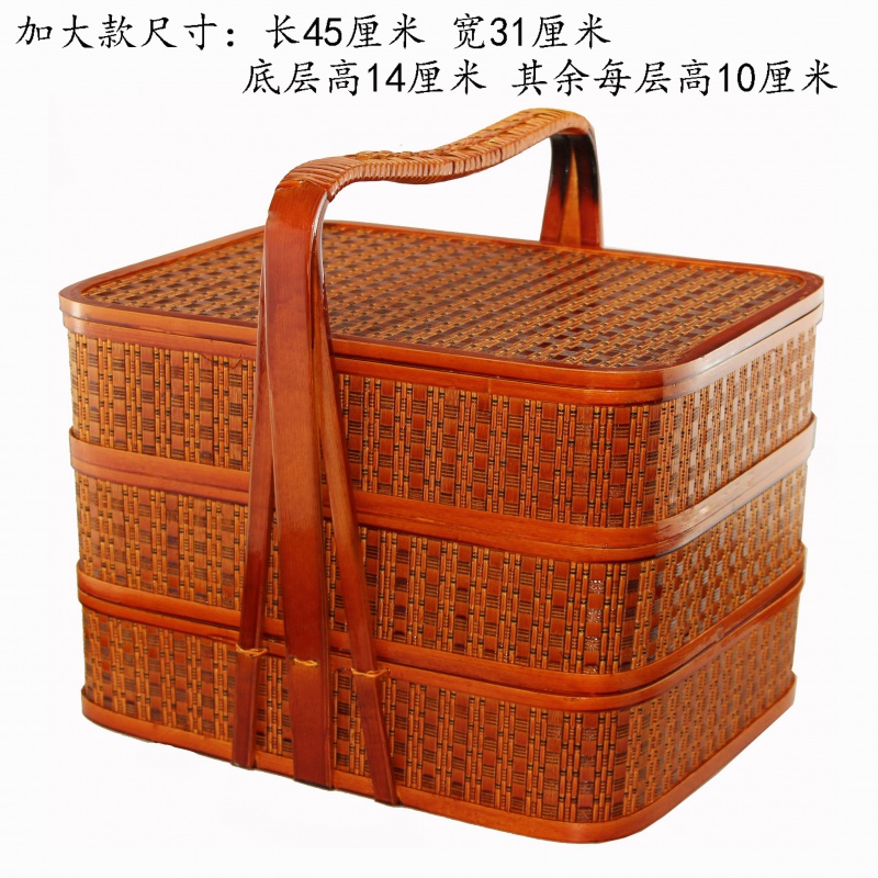 雅空餐盒木质多层酒店外卖送餐食盒拜神手提竹篮礼品盒野餐篮祭祖祀竹