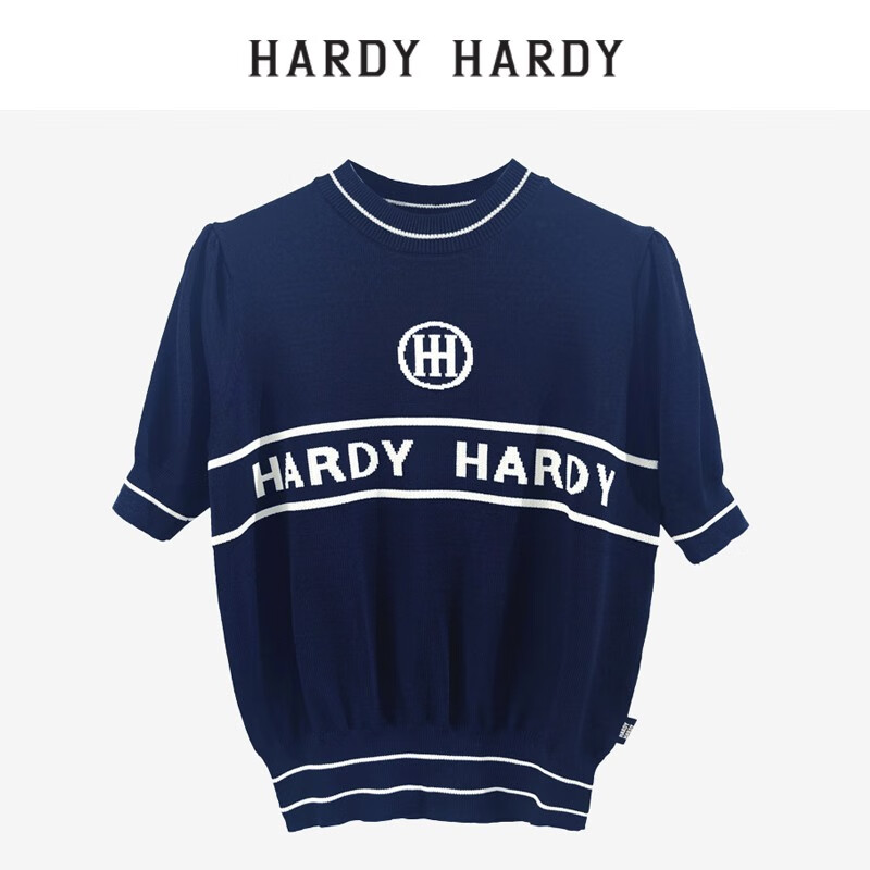 hardy hardyhardy hardy字母短袖打底衫针织t恤春季新款上衣 藏青 s
