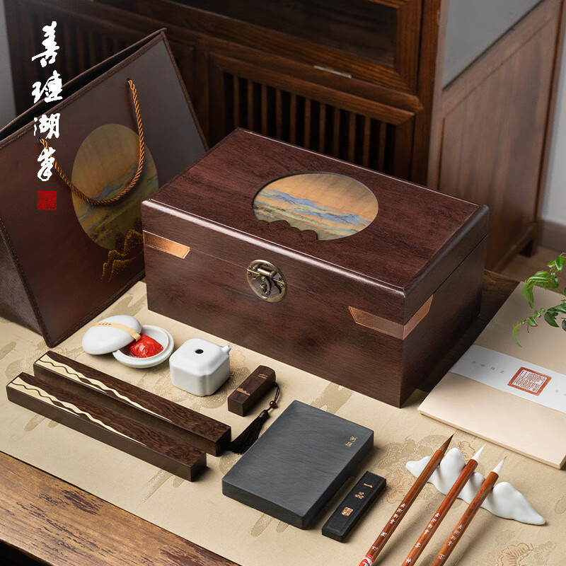 善璉湖筆 文房四寶套裝高端千里江山毛筆套裝筆墨紙硯高檔書法硯臺墨條歙硯筆擱節(jié)日禮物送禮佳品 江山頌【筆掛款】