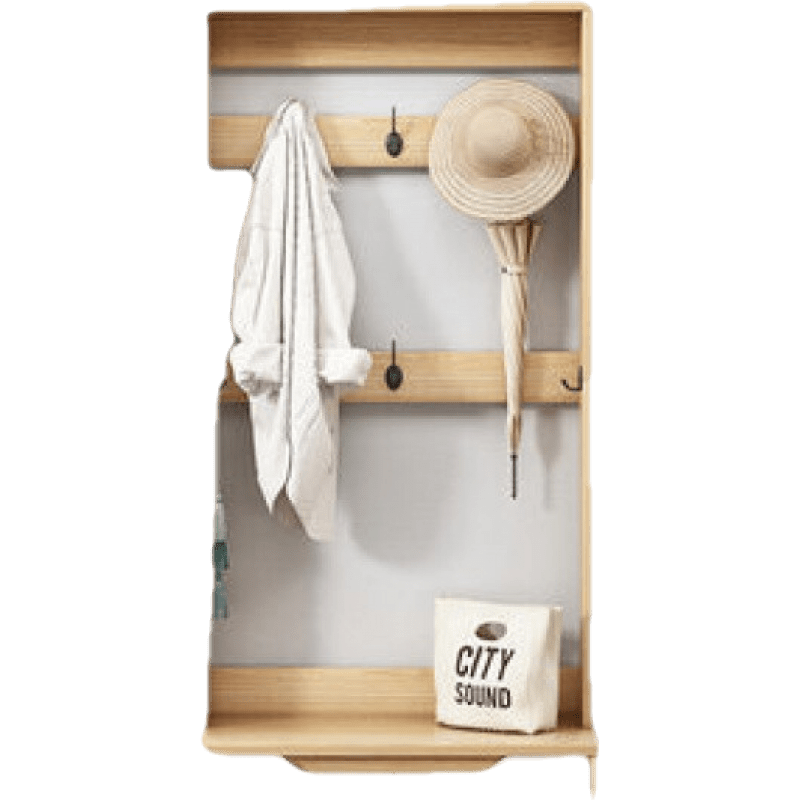 班奇盾 鞋柜家用大容量加高带挂衣一体简约式收纳进门口玄关柜门厅储物柜 60CM橡胶木色+白挂衣架 一柜多用 大容量储物