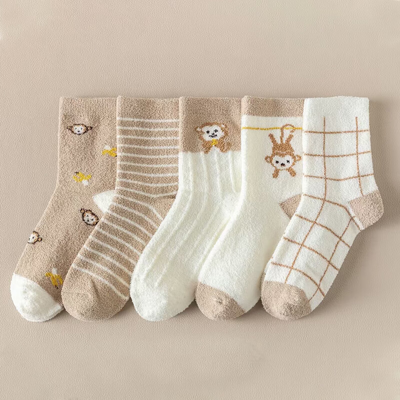 才大人高品质袜子冬季款保暖儿童袜子舒适透气婴儿暖粒绒中筒袜 男款【颜色随机】高品质暖粒绒 5双 3-5岁