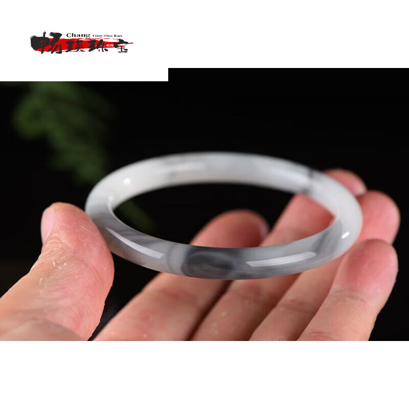 可颖和田玉手镯青花新疆玉飘花圆条细圆条女款玉石和田玉女士镯子 玉