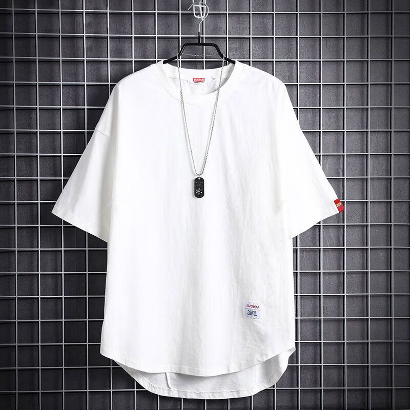 春夏季9块9短t恤男士学生港风潮流宽松潮牌百搭情侣款上衣 红标白色 s