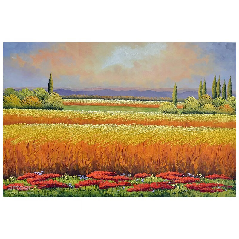 彩象【高端油画】金色丰收麦田客厅横版装饰画大芬村梵高田园风景手绘
