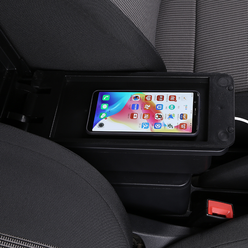 大众新桑塔纳新捷达扶手箱捷达VA3专用2019款2017款免打孔中央斯柯达昕锐昕动手扶箱改装配件 小曲面款-宽13CM-3USB-伸缩-黑色红线