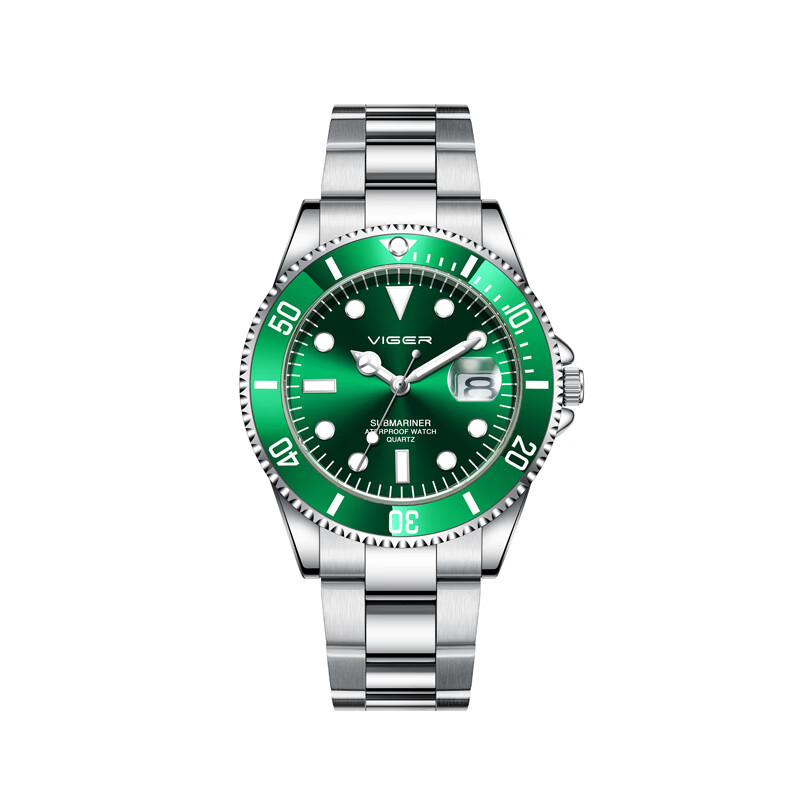瓦格(viger)男士钢带夜光防水经典腕表 绿色