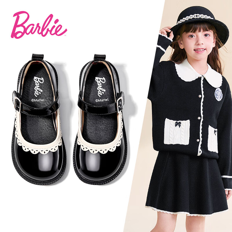 芭比（BARBIE）儿童小皮鞋春秋女童公主鞋黑色皮鞋演出鞋单鞋 DA5825 黑色 29码高性价比高么？