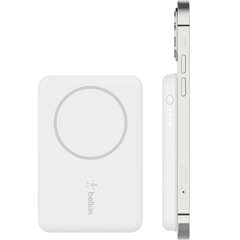 Belkin贝尔金兼容magsafe手机壳磁吸无线充电宝适用于iPhone12 苹果手机快充背夹 白色