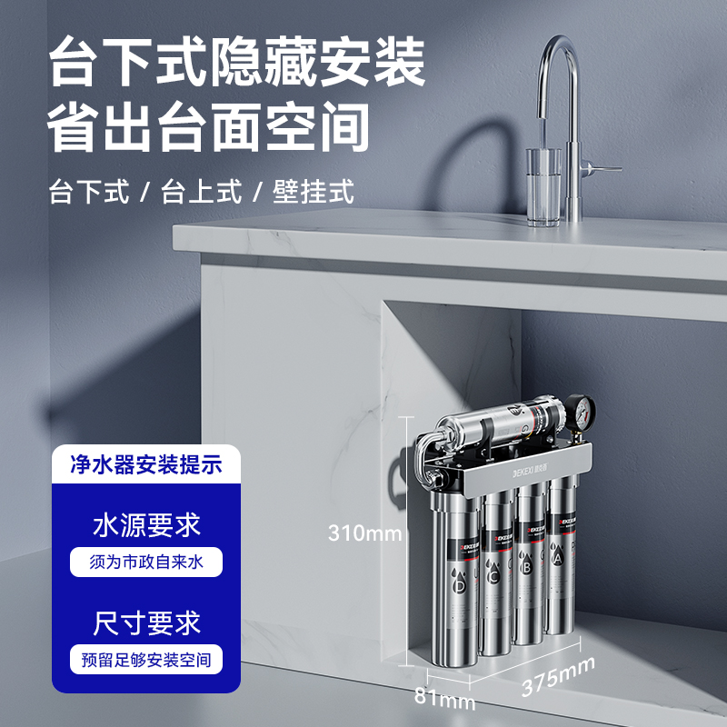 【8仓发货次日达】德国德克西净水器家用直饮自来水龙头厨房过滤器不锈钢净水机 自行简易安装