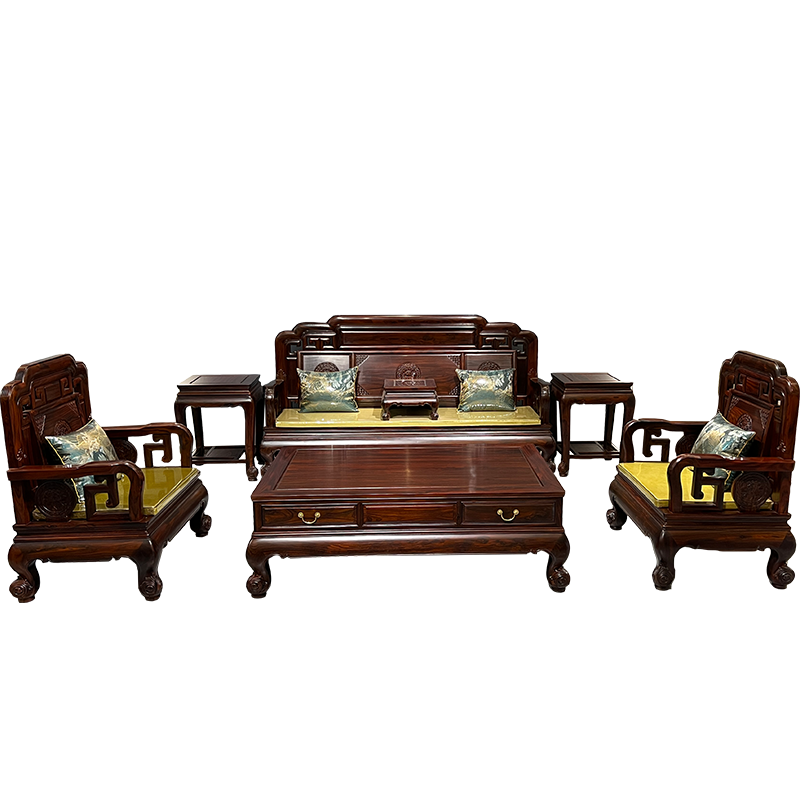 極美格 紅木家具印尼黑酸枝(學(xué)名:闊葉黃檀)實(shí)木沙發(fā)組合新古典中式別墅客廳家具整裝國色天香 沙發(fā)113七件套(精品帶證書(shū))