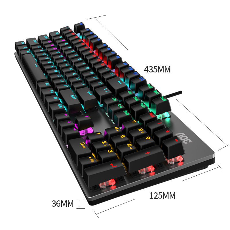 AOC GK410 机械键盘 有线键盘 游戏办公键盘 104键背光键盘 金属面板 电脑笔记本键盘 黑色 青轴