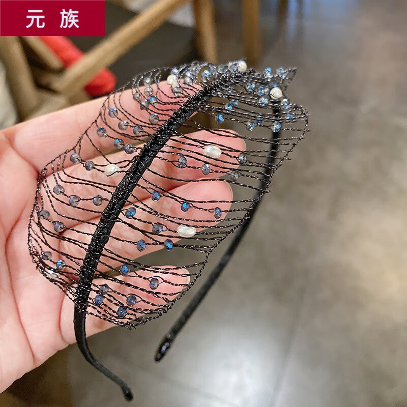 元族2024早春饰品精致镂空树叶发箍水钻仿珍珠手工树毛头箍发捆发饰女