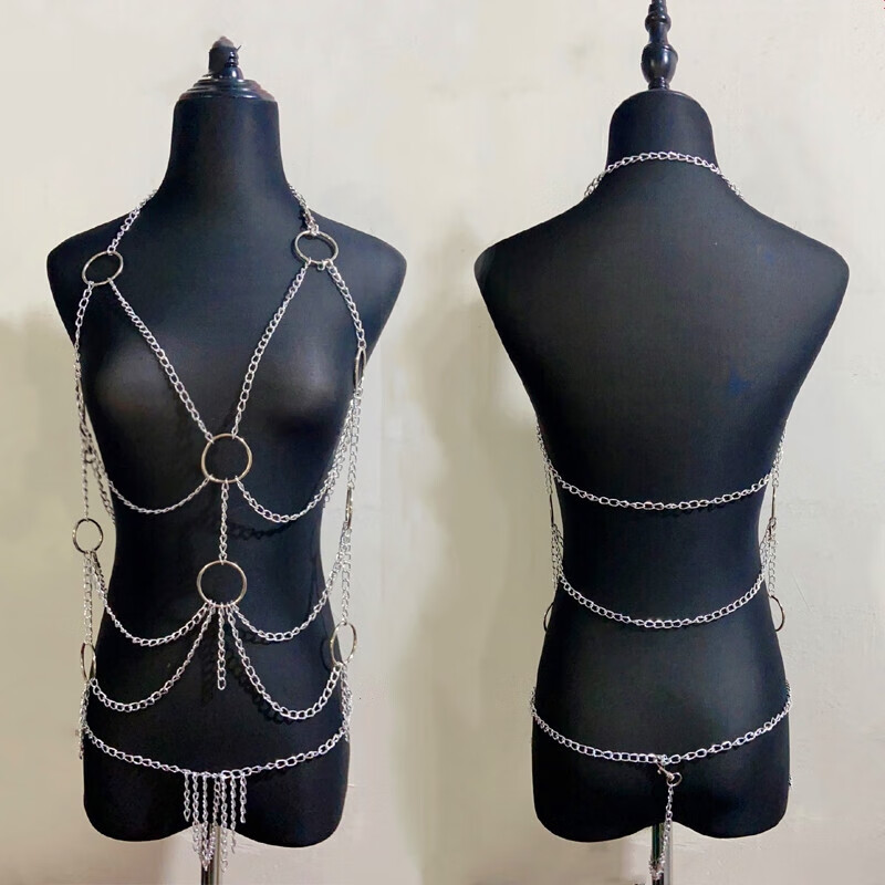 性感睡衣夜店角色扮演女仆女金属链衣制服捆绑衣服套 银色铁链1号款