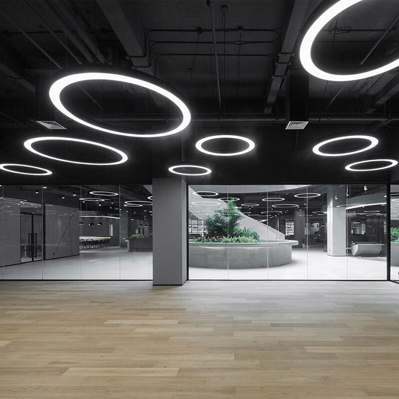 酒店大堂办公室圆圈店铺商用健身房大厅定制灯具 空心圆黑色40cm白光