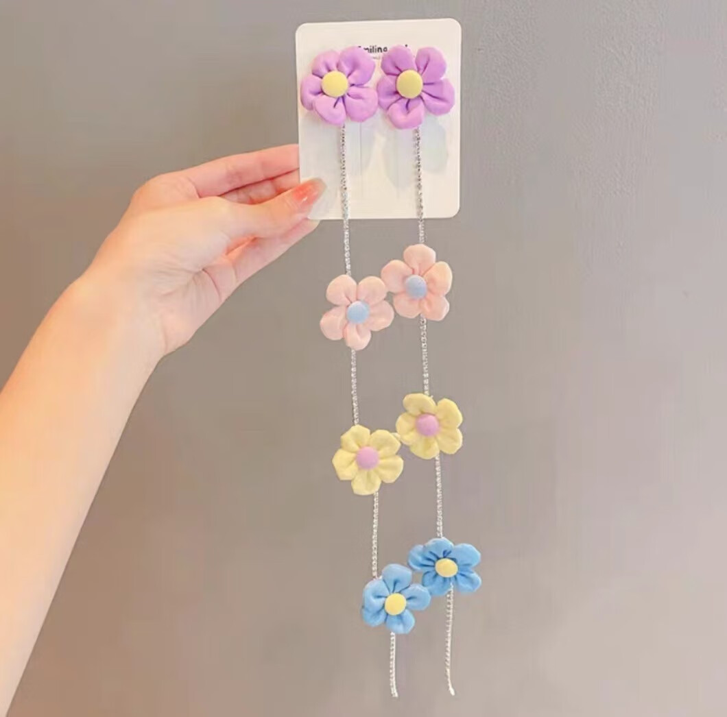 【精选】儿童编发链女童蝴蝶结头饰公主女孩彩色发卡宝宝花朵流苏 彩色花朵编发链