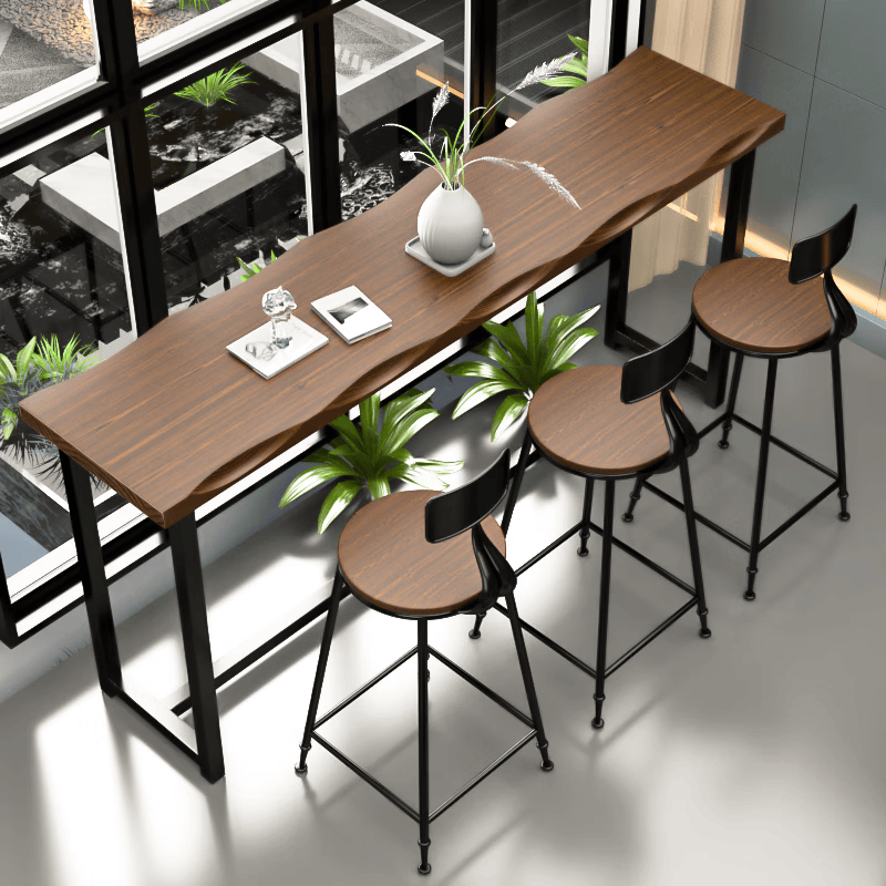 靠墙吧台桌长条桌实木家用阳台吧台桌椅组合加厚奶茶 胡桃色长80宽40