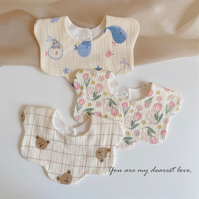 婴儿围兜纱布口水巾宝宝围嘴口水围防吐奶吸水新生儿6层 小熊