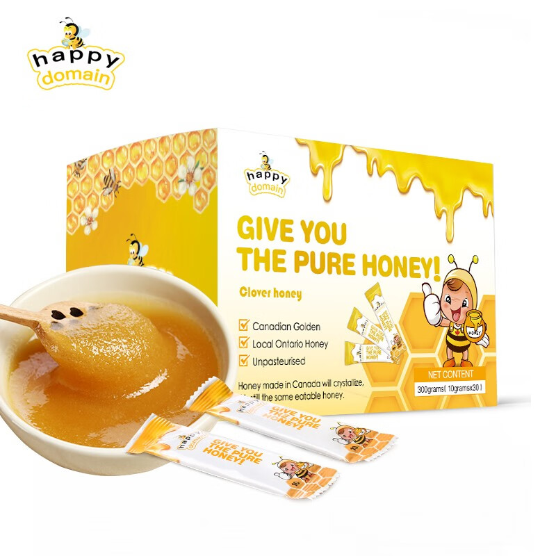 happy domain/乐小蜜 加拿大原装进口成熟蜂蜜便携装 礼盒天然野生结晶蜂蜜 野花蜂蜜10g*30袋/盒