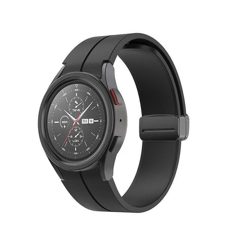 适用三星watch5/5pro智能手表磁吸折叠扣硅胶表带watch4运动腕带 黑色