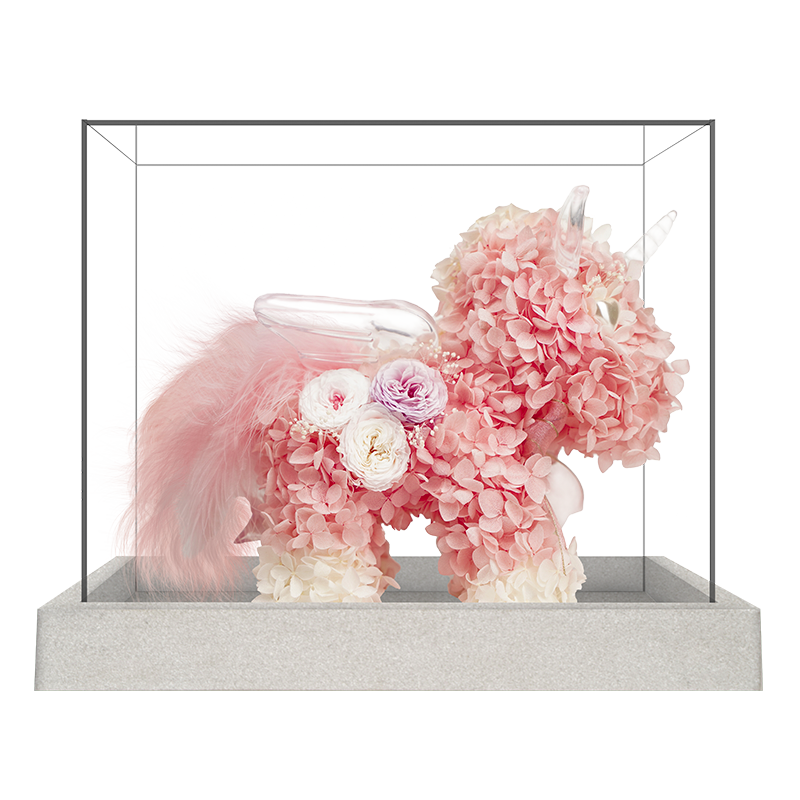 花逅永生花獨(dú)角獸禮盒真花繡球玫瑰花生日禮物送女生情人節(jié)禮物送女友 hot亞克力獨(dú)角獸（粉色）