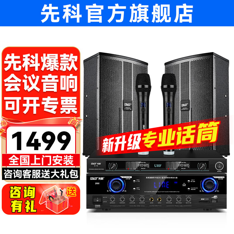 先科会议室音响设备全套装组合家庭影院KTV音乐学校培训专用系统蓝牙功放麦克风一体机壁挂舞台音箱K5V 【两8吋音响套装】两话筒（50-120平）