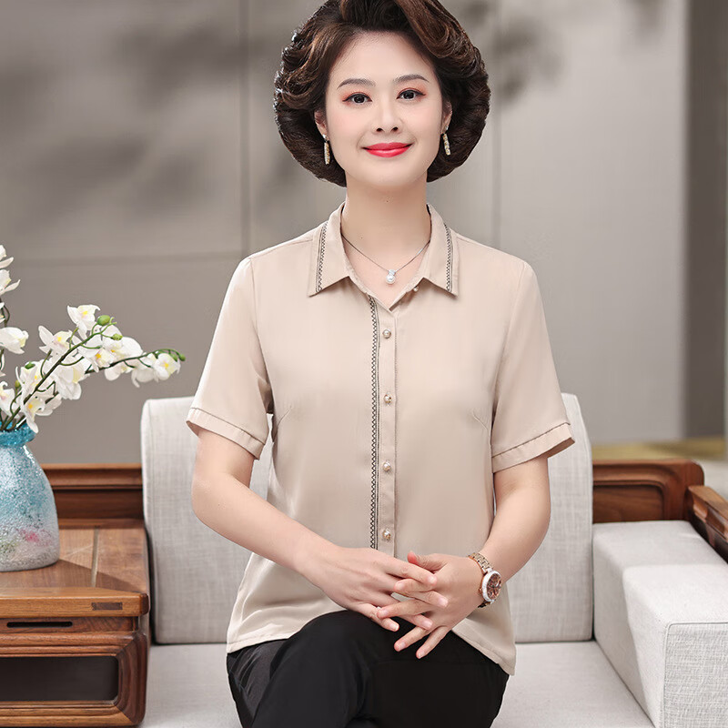 mms)严选原创2024真丝衬衫女夏季新款妈妈翻领小众衬衫职业中老年上衣
