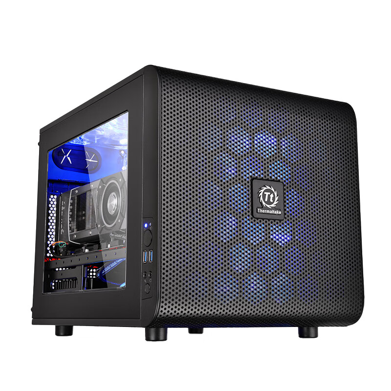 Tt（Thermaltake）Core V21 黑色 机箱水冷电脑主机（卧式/标配20CM大风扇/模组化设计/弹性安装）