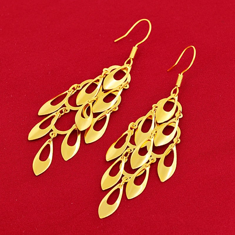 新款孔雀尾耳坠女款个性新娘越南沙金长款流苏耳环黄铜镀金耳饰女