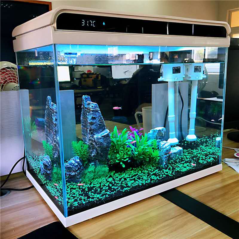 森森 超白玻璃智能一体小鱼缸HE-480款（长48cm）带水泵LED变色灯水温显示 桌面观赏性水族箱 免换水金鱼缸