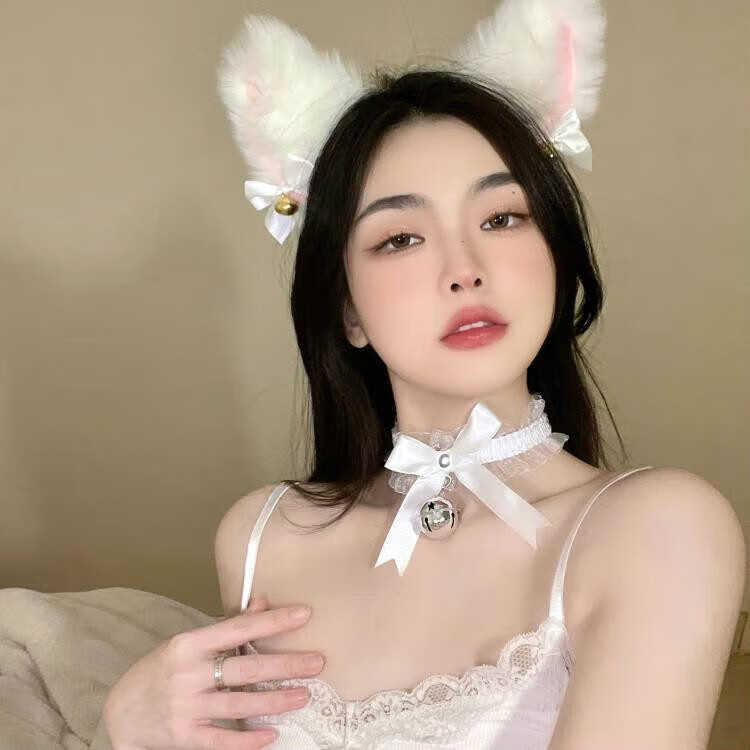 言象(发箍 项圈)日系可爱毛绒猫耳铃铛发箍蝴蝶结头饰狐狸猫耳朵发箍
