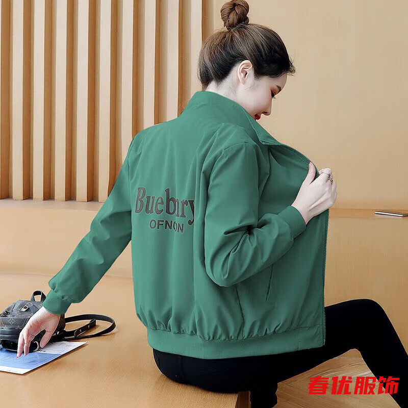 芭瑾图双层带里布/短外套女春秋新款韩版立领休闲时尚夹克ins潮百搭 墨绿色-秋冬外套女洋气高级 M-秋冬外套女洋气高级