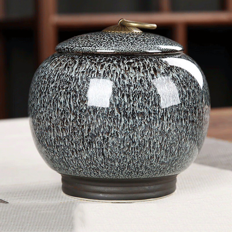 泰瑞格钧窑半斤装茶叶罐陶瓷创意普洱铁观音存茶醒茶罐密封罐干果罐