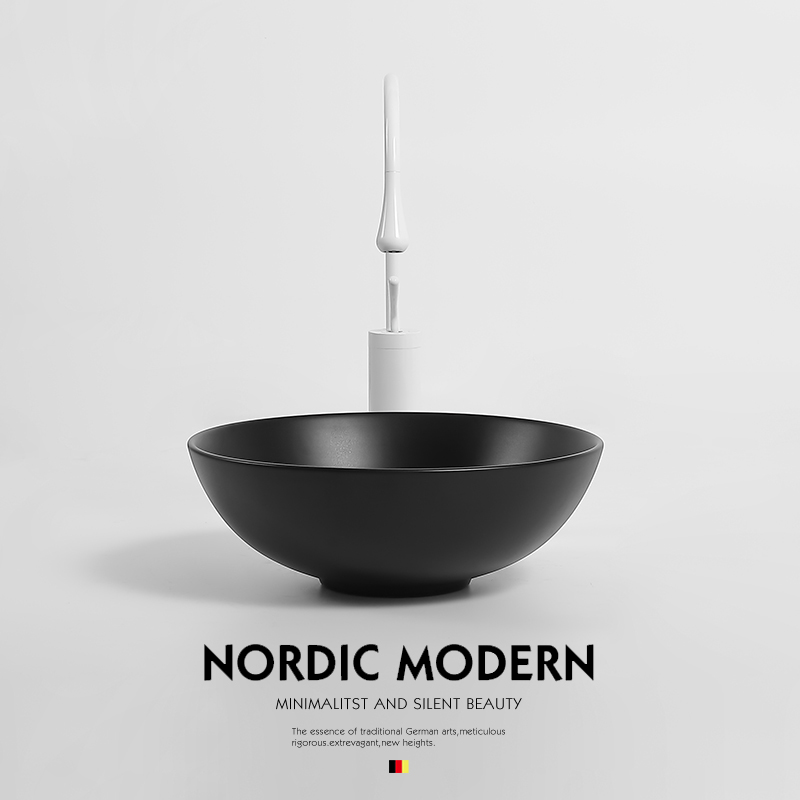 陶瓷卫生间深灰色洗脸盆超深防溅水墨绿色阳台洗漱盆爱马仕橙色洗手池