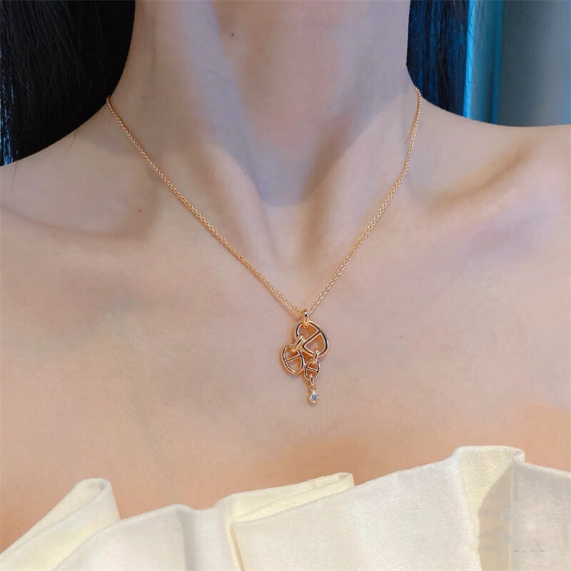 【二手99新】hermes爱马仕18k玫瑰金 带钻 猪鼻子 项链 拼接款