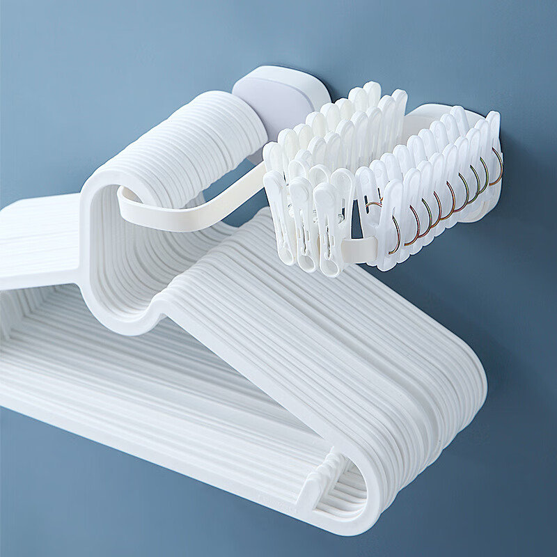 收纳可调节懒人整理免打孔壁挂式多功能 衣架 收纳 白灰