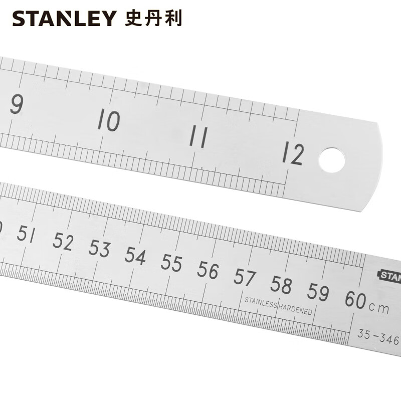 史丹利STANLEY 不锈钢直尺60cm 双面公英制钢直尺小尺子加厚钢板尺铁尺子厘米 35-346-23可定制