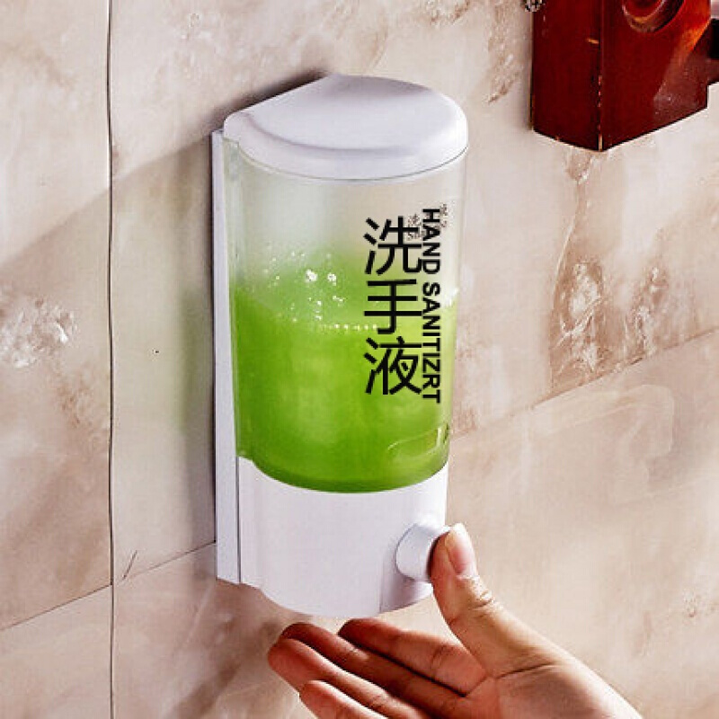 汉远厨卫（HanYuan）免打孔壁挂式沐浴露盒洗手液瓶酒店浴室家用手动按压皂液器洗手液 白色单头400ML(洗手液字)